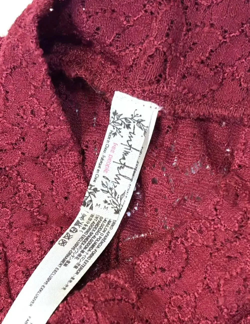 Free People Lace Bodysuit Mock Neck Sleeveless Burgundy Wine - Size Medium